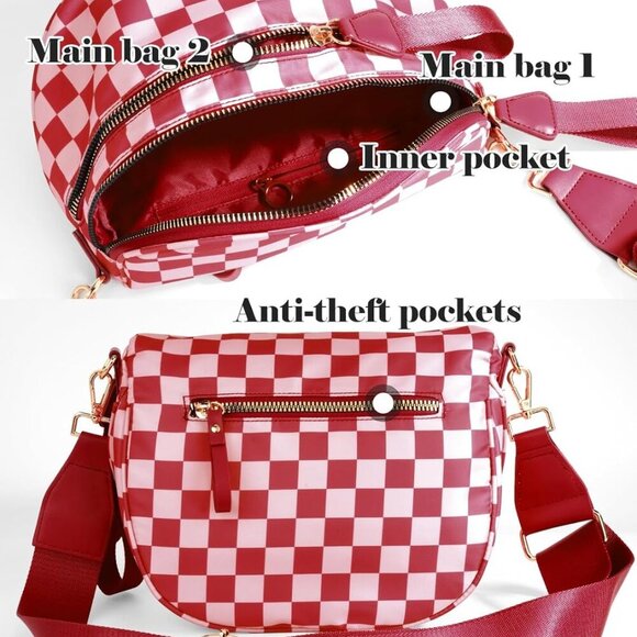 Black and White Checkered Crossbody Bag Bum Bag for Women,Spacious Checkered Pur - Picture 4 of 6